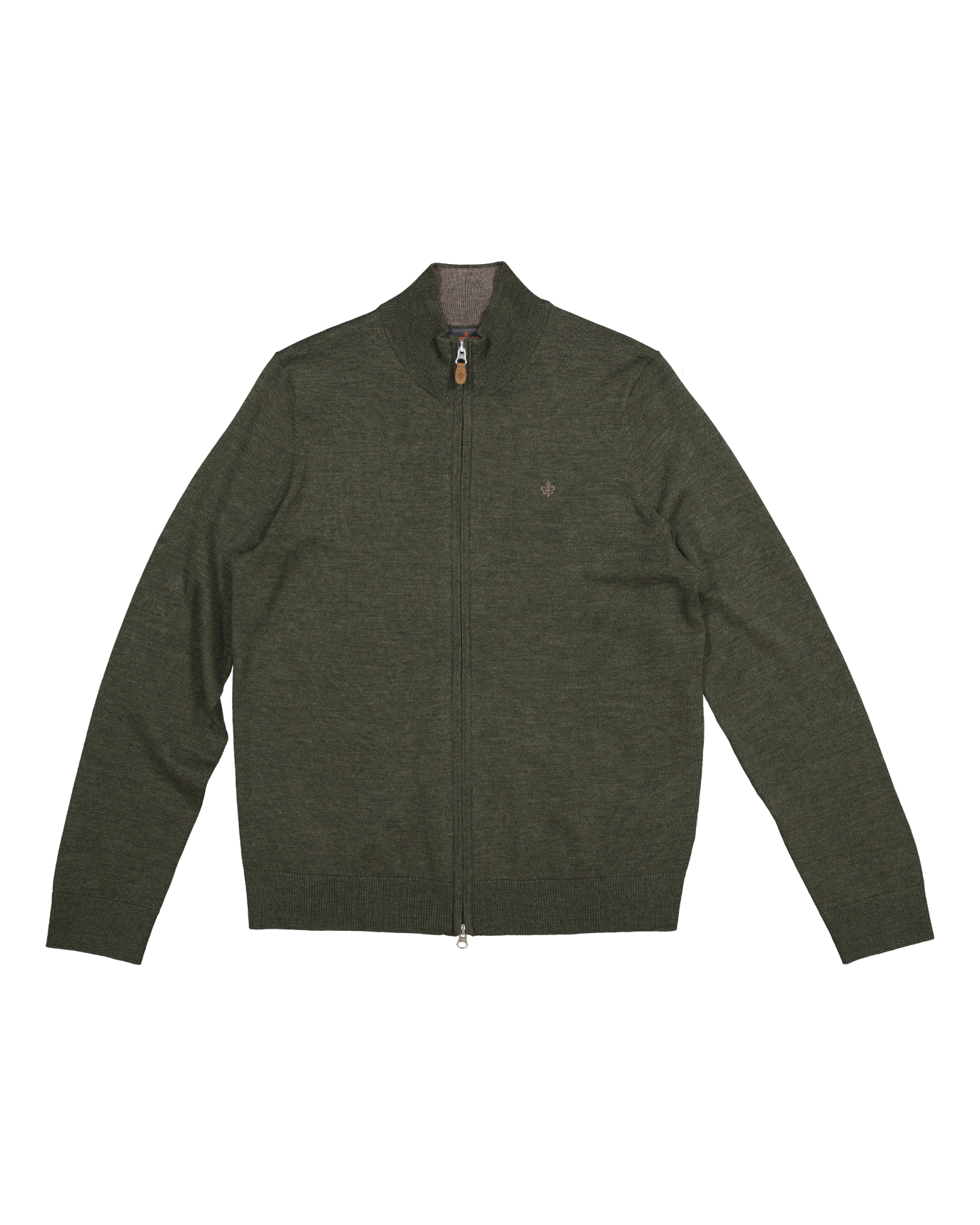 Morris Cardigan merino zip oliv NK