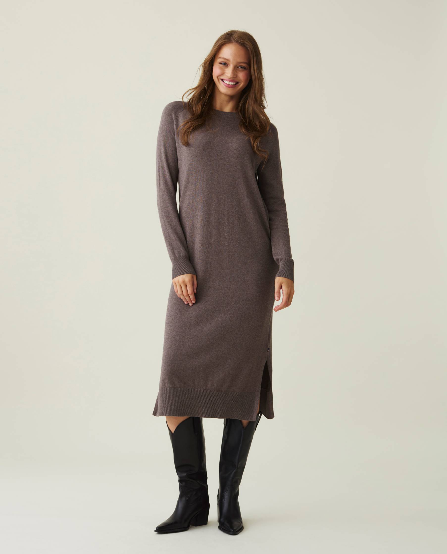 Lexington Ivana cotton cashmere blend knitted dress brown melange NK